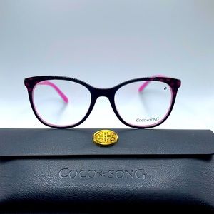 NWOT. Coco Song women’s Optical frames. Black and purple feathers and turquoise